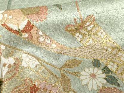 平和屋着物●訪問着　短冊花蝶文　暈し染め　金彩　ロング丈　正絹　逸品　AABE8572cs