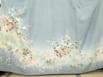 平和屋着物●訪問着　花松文　暈し染め　金彩　正絹　逸品　AABE8573cs