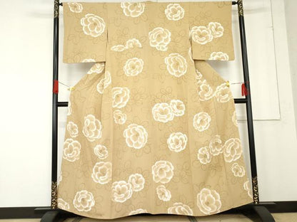 平和屋着物●上質な小紋　手描き　草花文　椿　正絹　逸品　AABE8574cs