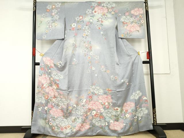 平和屋着物●訪問着　枝垂れ花文　暈し染め　金銀彩　正絹　逸品　AABE8575cs
