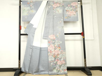平和屋着物●訪問着　枝垂れ花文　暈し染め　金銀彩　正絹　逸品　AABE8575cs