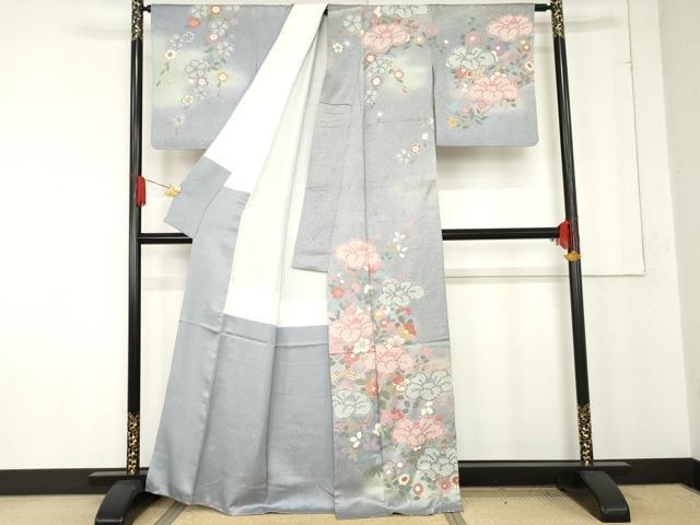 平和屋着物●訪問着　枝垂れ花文　暈し染め　金銀彩　正絹　逸品　AABE8575cs