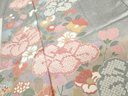 平和屋着物●訪問着　枝垂れ花文　暈し染め　金銀彩　正絹　逸品　AABE8575cs