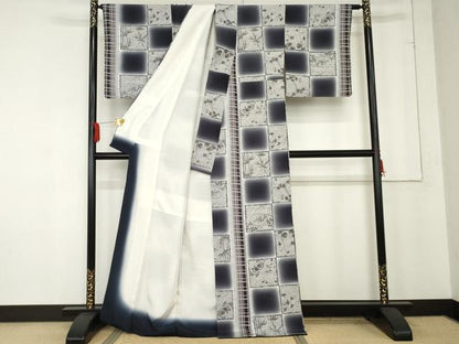 平和屋着物●上質な小紋　鹿の子市松文　暈し染め　金彩　正絹　逸品　AABE8577cs