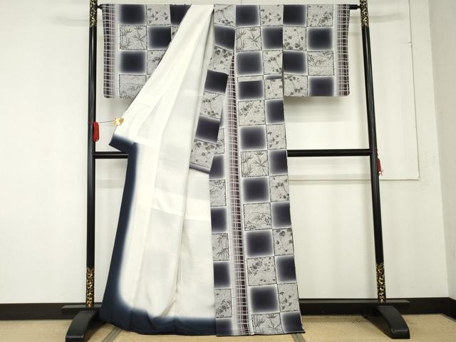 平和屋着物●上質な小紋　鹿の子市松文　暈し染め　金彩　正絹　逸品　AABE8577cs