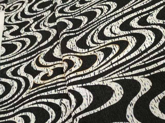 平和屋着物●訪問着　総絞り　駒刺繍　流水文　黒地　正絹　逸品　AABE8579cs