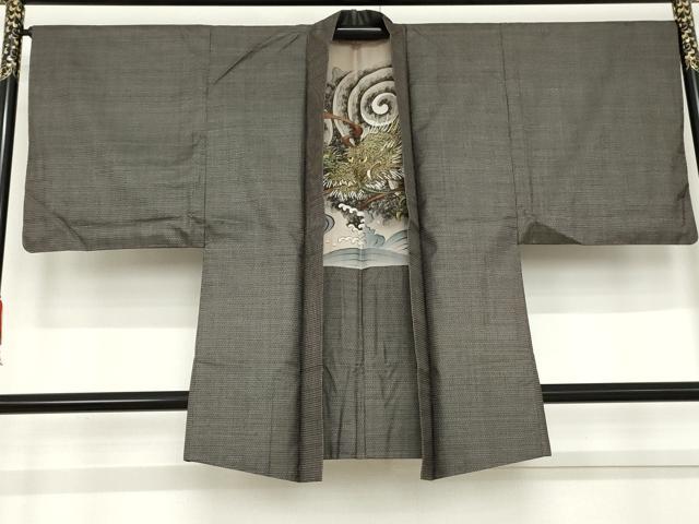 平和屋着物●男性　本場大島紬　アンサンブル　長襦袢(無双仕立て)セット　100亀甲　総詰め　羽裏：龍　正絹　逸品　AABE8582cs