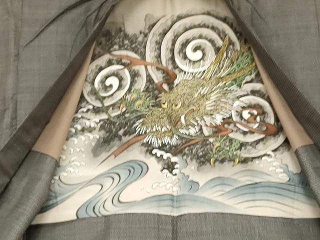平和屋着物●男性　本場大島紬　アンサンブル　長襦袢(無双仕立て)セット　100亀甲　総詰め　羽裏：龍　正絹　逸品　AABE8582cs