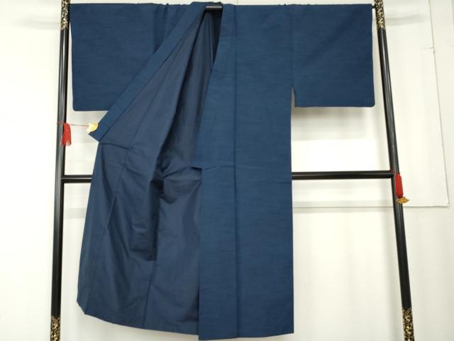 平和屋着物●男性　紬　アンサンブル　色無地　青藍色　羽裏：虎　正絹　逸品　AABE8584cs 平和屋着物○男性 紬 アンサンブル 色無地 青藍色 羽裏：虎 正絹