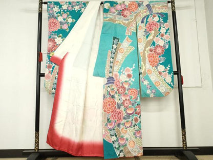 平和屋着物●名門　藤娘きぬたや・総絞り　振袖　吉祥草花文　正絹　逸品　AABE8586cs