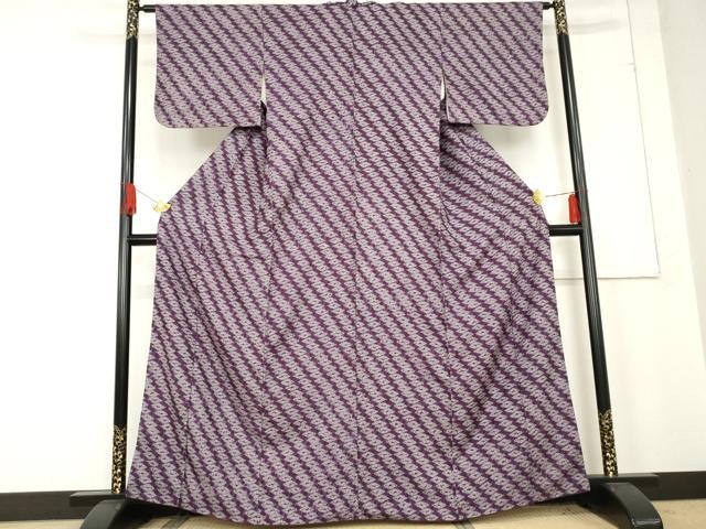 平和屋着物●紫根染　紬　総絞り　菱繋ぎ　正絹　逸品　AABE8587cs