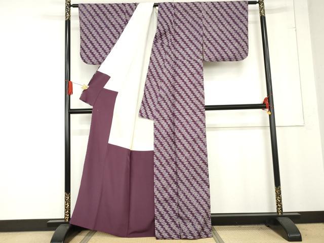 平和屋着物●紫根染　紬　総絞り　菱繋ぎ　正絹　逸品　AABE8587cs