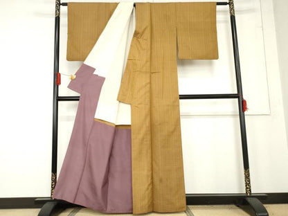 平和屋着物●山下八百子　本場黄八丈　紬　市松綾織　正絹　逸品　AABE8589cs