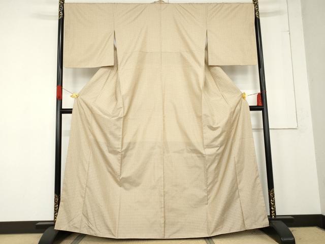 平和屋着物●お召　格子　正絹　逸品　AABE8591cs