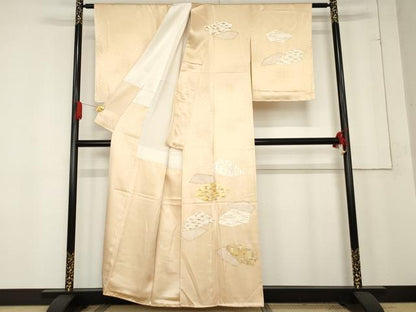 平和屋着物●銀座きしや　訪問着　駒刺繍　吉祥花文　金彩　たとう紙付き　正絹　逸品　未使用　AABE8594cs