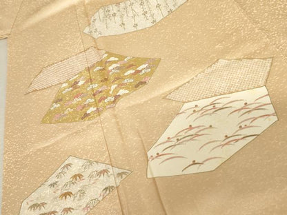 平和屋着物●銀座きしや　訪問着　駒刺繍　吉祥花文　金彩　たとう紙付き　正絹　逸品　未使用　AABE8594cs