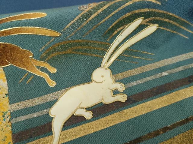 平和屋着物●螺鈿作家　藤本隆士　訪問着　立波に飛び兎　暈し染め　金銀彩　正絹　逸品　AABE8599cs