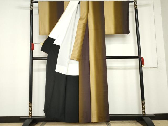 平和屋着物●上質な小紋　縦暈し　霞間道　正絹　逸品　AABE8601cs