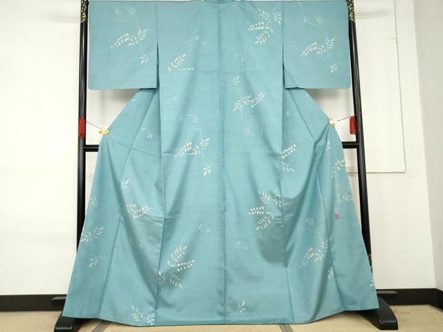 平和屋着物●IKKI流　斉藤一騎　紬　わものや　BAHKAN　枝葉文　金彩　背抜き仕立て　正絹　逸品　AABE8605cs