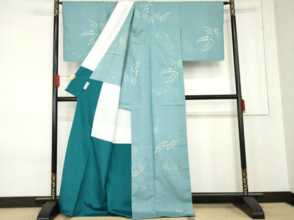 平和屋着物●IKKI流　斉藤一騎　紬　わものや　BAHKAN　枝葉文　金彩　背抜き仕立て　正絹　逸品　AABE8605cs