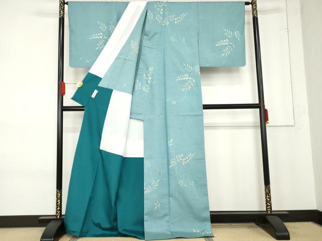 平和屋着物●IKKI流　斉藤一騎　紬　わものや　BAHKAN　枝葉文　金彩　背抜き仕立て　正絹　逸品　AABE8605cs