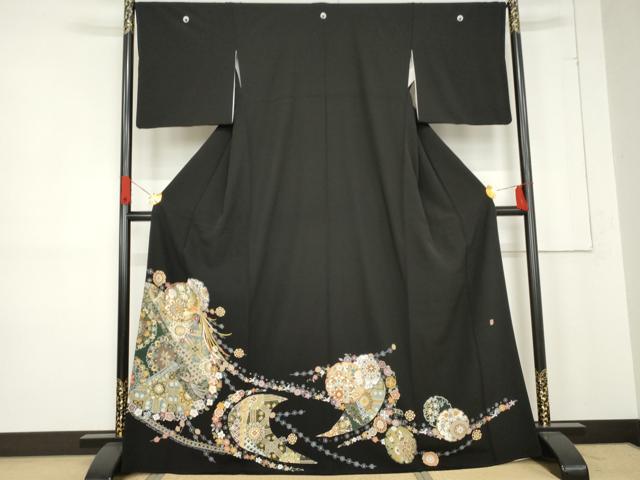 平和屋着物●豪華黒留袖 作家物 松寿 駒刺繍 正倉院鳳凰花文 金彩 正絹 逸品 AABE8606cs