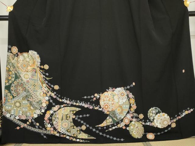 平和屋着物●豪華黒留袖 作家物 松寿 駒刺繍 正倉院鳳凰花文 金彩 正絹 逸品 AABE8606cs