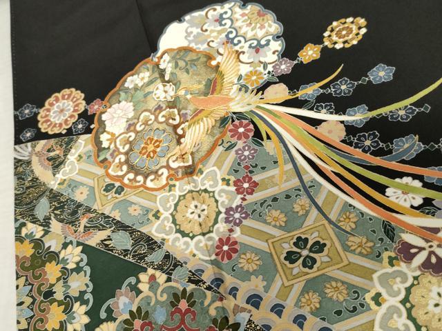 平和屋着物●豪華黒留袖 作家物 松寿 駒刺繍 正倉院鳳凰花文 金彩 正絹 逸品 AABE8606cs
