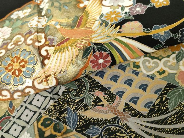 平和屋着物●豪華黒留袖 作家物 松寿 駒刺繍 正倉院鳳凰花文 金彩 正絹 逸品 AABE8606cs