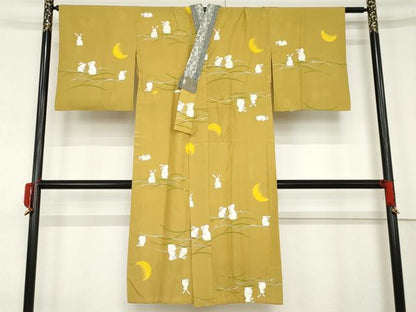 平和屋着物●長襦袢 無双仕立て 月とうさぎ 正絹 逸品 AABE8607cs