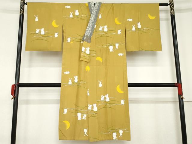 平和屋着物●長襦袢 無双仕立て 月とうさぎ 正絹 逸品 AABE8607cs