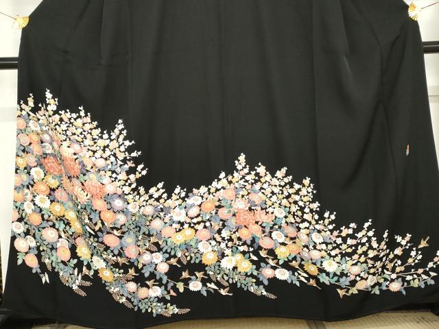 平和屋着物●豪華黒留袖　友禅　作家物　翠晶　花鳥文　正絹　逸品　AABE8608cs