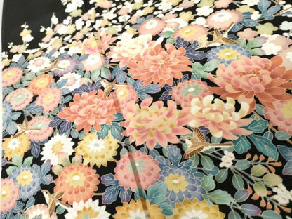 平和屋着物●豪華黒留袖　友禅　作家物　翠晶　花鳥文　正絹　逸品　AABE8608cs