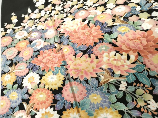 平和屋着物●豪華黒留袖　友禅　作家物　翠晶　花鳥文　正絹　逸品　AABE8608cs