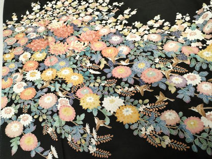 平和屋着物●豪華黒留袖　友禅　作家物　翠晶　花鳥文　正絹　逸品　AABE8608cs