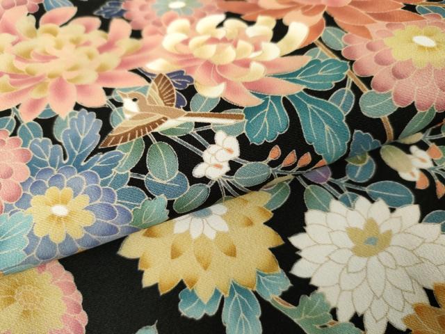 平和屋着物●豪華黒留袖　友禅　作家物　翠晶　花鳥文　正絹　逸品　AABE8608cs