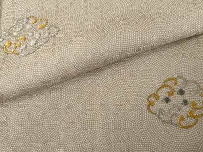 平和屋着物●上質な小紋　刺繍　波菱文　金銀糸　正絹　逸品　AABE8610cs