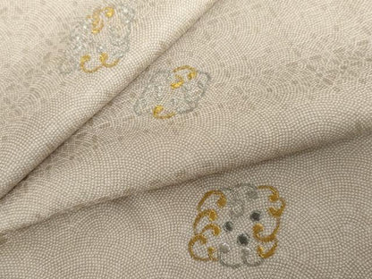 平和屋着物●上質な小紋　刺繍　波菱文　金銀糸　正絹　逸品　AABE8610cs