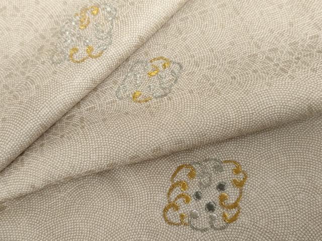 平和屋着物●上質な小紋　刺繍　波菱文　金銀糸　正絹　逸品　AABE8610cs