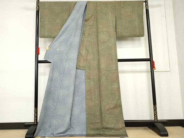 平和屋着物●上質な小紋　総刺繍　中国三大刺繍　スワトウ刺繍　汕頭刺繍　正倉院花文　暈し染め　ロング丈　正絹　逸品　AABE8611cs