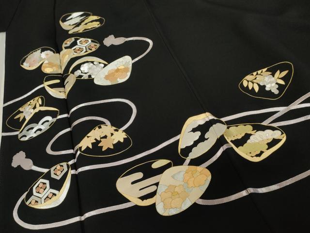 平和屋着物●皇室献上作家　野村静枝　佐賀錦　黒留袖　駒刺繍　貝合わせ吉祥草花文　金銀糸　正絹　逸品　AABE8613cs