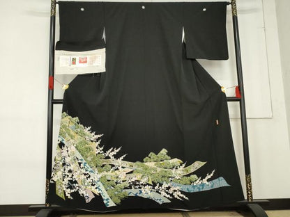 平和屋着物●本加賀友禅作家　池田裕　黒留袖　涼風　浜ちりめん　反端付き　正絹　逸品　AABE8614cs