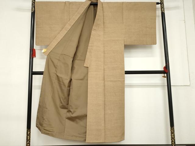 平和屋着物●男性　紬　色無地　榛色　正絹　逸品　AABE8618cs