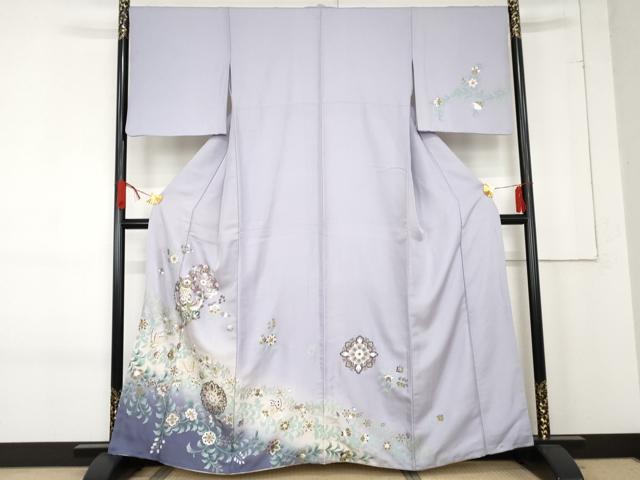 平和屋着物●訪問着　双鳥更紗花蝶文　暈し染め　正絹　逸品　AABE8625cs