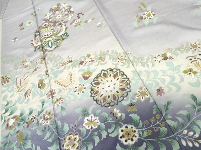 平和屋着物●訪問着　双鳥更紗花蝶文　暈し染め　正絹　逸品　AABE8625cs