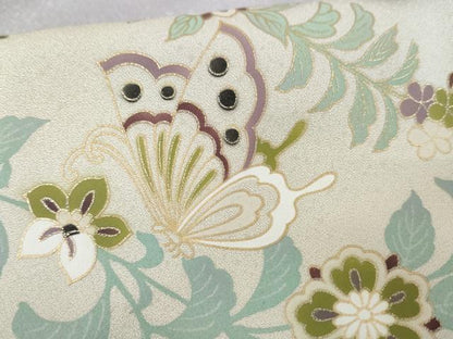 平和屋着物●訪問着　双鳥更紗花蝶文　暈し染め　正絹　逸品　AABE8625cs
