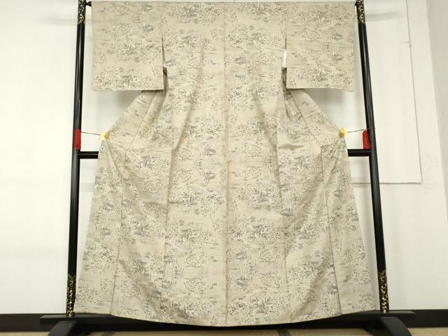 平和屋着物●本場大島紬　一元7マルキ　総絣　風景文　正絹　逸品　AABE8634cs