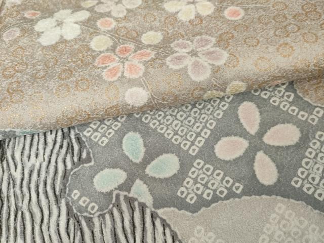 平和屋着物●訪問着　杢目絞り　雪輪花文　金彩　正絹　逸品　AABE8639cs