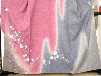 平和屋着物●豪華振袖　手描き　刺繍　枝花文　暈し染め　金糸　金彩　やまと誂製　正絹　逸品　AABE8640cs