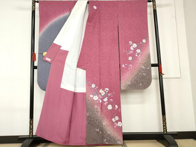 平和屋着物●豪華振袖　手描き　刺繍　枝花文　暈し染め　金糸　金彩　やまと誂製　正絹　逸品　AABE8640cs